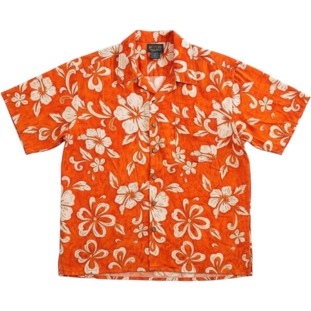 Vintage Kennington LTD CA Men's Large Orange Hawaiian Shirt Hibiscus Floral